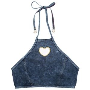 Lazy Oaf heart halter top denim